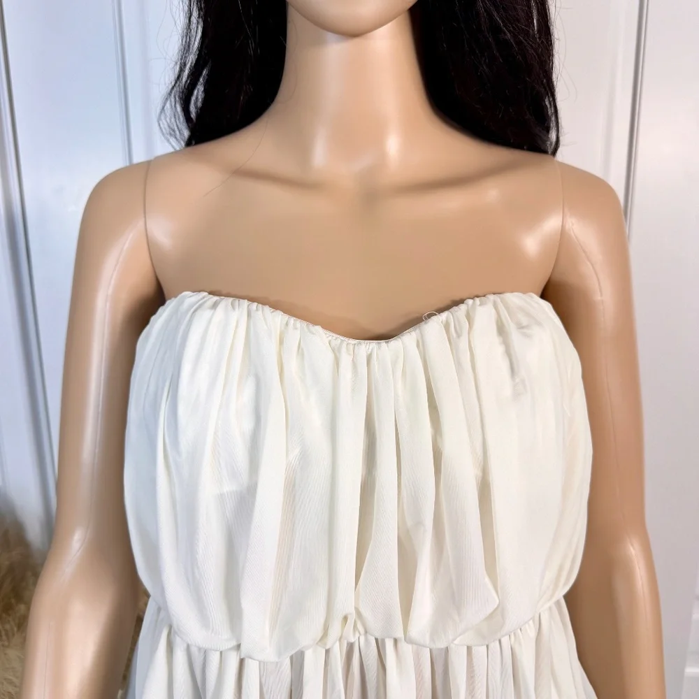 EXPRESS RUCHED STRAPLESS IVORY PEPLUM TUBE TOP - Picture 4 of 13